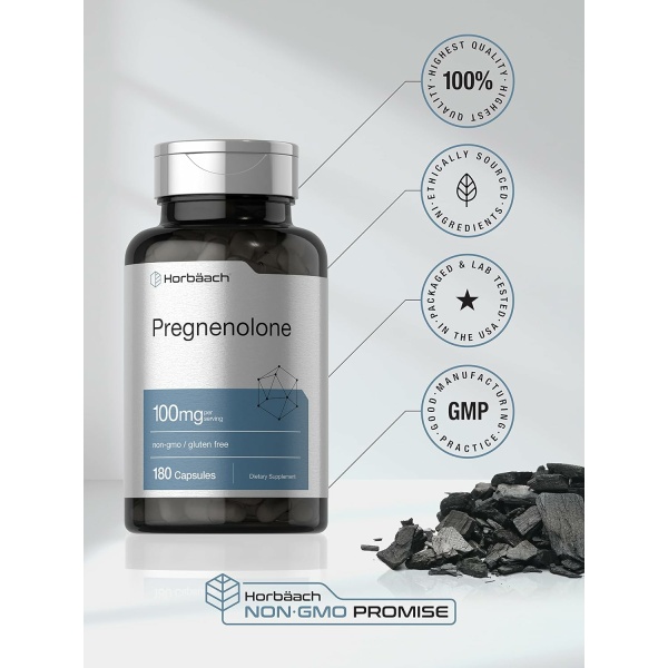 ⁦Horbäach Pregnenolone 100mg | 180 Capsules | Hormone Support Supplement | Non-GMO and Gluten Free⁩ - الصورة ⁦5⁩