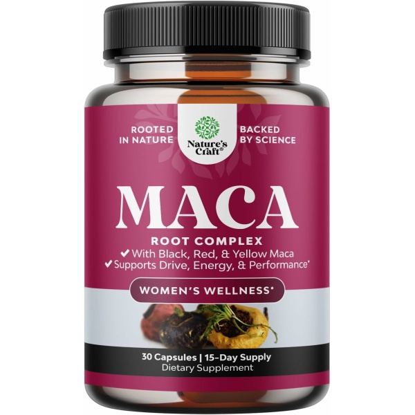 Maca Root Capsules for Women, Herbal Hormone Balance for Women with Female Enhancing Blend of Red Yellow & Black Maca Root, 30 Cap