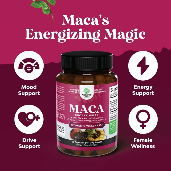 ⁦Maca Root Capsules for Women, Herbal Hormone Balance for Women with Female Enhancing Blend of Red Yellow & Black Maca Root, 30 Cap⁩ - الصورة ⁦4⁩