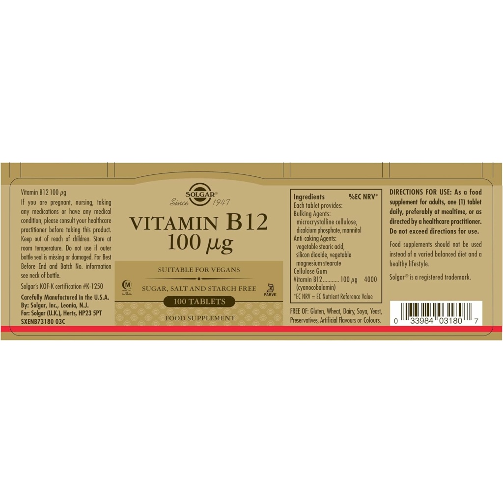 SOLGAR Vitamin B12 100 mcg 100 Tablets Egypt Vitamins