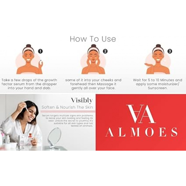 Revitalize your skin with the ALMOES SERUM, a potent blend of powerful ingredients designed to deliver comprehensive skincare benefits. Formulated with 20% Vitamin C, Alpha Arbutin, Polyglutamic Acid, Hyaluronic Acid, Vitamin E, and Collagen, this advanced serum works to minimize pores, brighten skin, and combat signs of aging, giving you a radiant and youthful complexion. Key Features High-Potency Vitamin C (20%) This serum is packed with a high concentration of Vitamin C, a powerful antioxidant that helps brighten the skin, reduce hyperpigmentation, and protect against environmental damage. Pore-Minimizing Alpha Arbutin Alpha Arbutin effectively reduces the appearance of pores and helps even out skin tone, giving your complexion a smoother, more refined look. Hydrating Polyglutamic Acid Known for its superior moisture-retaining abilities, Polyglutamic Acid keeps the skin hydrated and plump, enhancing overall skin texture and elasticity. Deeply Moisturizing Hyaluronic Acid Hyaluronic Acid provides intense hydration, helping to plump the skin and reduce the appearance of fine lines and wrinkles. Nourishing Vitamin E Vitamin E offers additional antioxidant protection, supporting skin repair and providing essential nourishment for a healthy glow. Collagen-Boosting Benefits Infused with Collagen, this serum helps improve skin firmness and elasticity, promoting a more youthful appearance. Brightening and Anti-Aging Formula The combination of these powerful ingredients works synergistically to brighten the skin, reduce dark spots, and diminish signs of aging, such as fine lines and wrinkles. Lightweight and Fast-Absorbing The serum’s lightweight, non-greasy formula absorbs quickly, making it suitable for all skin types, including sensitive and combination skin. Ingredients Vitamin C (20%) Alpha Arbutin Polyglutamic Acid Hyaluronic Acid Vitamin E Collagen Aqua (Water) Glycerin Propylene Glycol Phenoxyethanol Ethylhexylglycerin Directions for Use Apply a few drops of the serum to cleansed and toned skin, both morning and night. Gently massage into the face and neck until fully absorbed. Follow with your favorite moisturizer or sunscreen during the day. For use around the eyes, apply carefully to avoid direct contact with the eyes.
