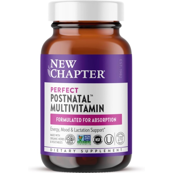 New Chapter, Postnatal Vitamins Lactation Supplement, Complete Multivitamin with Fermented Vitamin D3 + B Vitamins, Made with Organic Vegetables & Herbs, 270 Count