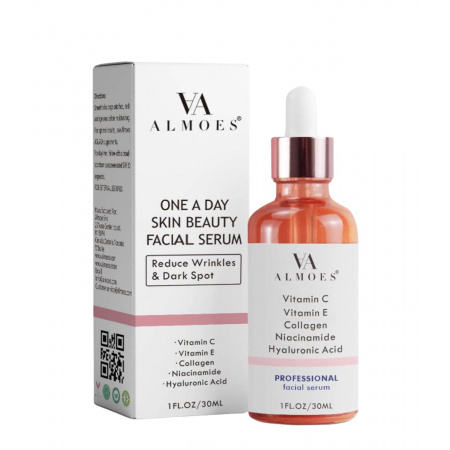 Revitalize your skin with the ALMOES SERUM, a potent blend of powerful ingredients designed to deliver comprehensive skincare benefits. Formulated with 20% Vitamin C, Alpha Arbutin, Polyglutamic Acid, Hyaluronic Acid, Vitamin E, and Collagen, this advanced serum works to minimize pores, brighten skin, and combat signs of aging, giving you a radiant and youthful complexion. Key Features High-Potency Vitamin C (20%) This serum is packed with a high concentration of Vitamin C, a powerful antioxidant that helps brighten the skin, reduce hyperpigmentation, and protect against environmental damage. Pore-Minimizing Alpha Arbutin Alpha Arbutin effectively reduces the appearance of pores and helps even out skin tone, giving your complexion a smoother, more refined look. Hydrating Polyglutamic Acid Known for its superior moisture-retaining abilities, Polyglutamic Acid keeps the skin hydrated and plump, enhancing overall skin texture and elasticity. Deeply Moisturizing Hyaluronic Acid Hyaluronic Acid provides intense hydration, helping to plump the skin and reduce the appearance of fine lines and wrinkles. Nourishing Vitamin E Vitamin E offers additional antioxidant protection, supporting skin repair and providing essential nourishment for a healthy glow. Collagen-Boosting Benefits Infused with Collagen, this serum helps improve skin firmness and elasticity, promoting a more youthful appearance. Brightening and Anti-Aging Formula The combination of these powerful ingredients works synergistically to brighten the skin, reduce dark spots, and diminish signs of aging, such as fine lines and wrinkles. Lightweight and Fast-Absorbing The serum’s lightweight, non-greasy formula absorbs quickly, making it suitable for all skin types, including sensitive and combination skin. Ingredients Vitamin C (20%) Alpha Arbutin Polyglutamic Acid Hyaluronic Acid Vitamin E Collagen Aqua (Water) Glycerin Propylene Glycol Phenoxyethanol Ethylhexylglycerin Directions for Use Apply a few drops of the serum to cleansed and toned skin, both morning and night. Gently massage into the face and neck until fully absorbed. Follow with your favorite moisturizer or sunscreen during the day. For use around the eyes, apply carefully to avoid direct contact with the eyes.