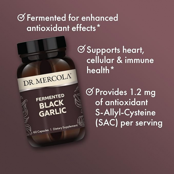 write description for this product Dr. Mercola Fermented Black Garlic, 30 Servings (60 Capsules), Dietary Supplement, Supports Immune and Blood Pressure Health, Non GMO