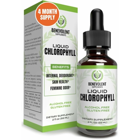 Benevolent Chlorophyll Liquid Drops, 4 Month Supply for Internal Deodorizer & Radiant Skin, with Rich Antioxidants, Minty Flavor