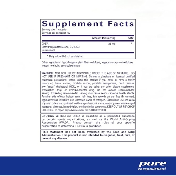 Pure Encapsulations DHEA 25 mg - Supplement for Immune Support, Hormone Balance, Metabolism Support, and Energy Levels - with Micronized DHEA - 60 Capsules