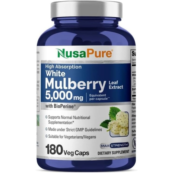 NusaPure White Mulberry Leaf Extract 5,000mg, 180 Capsules