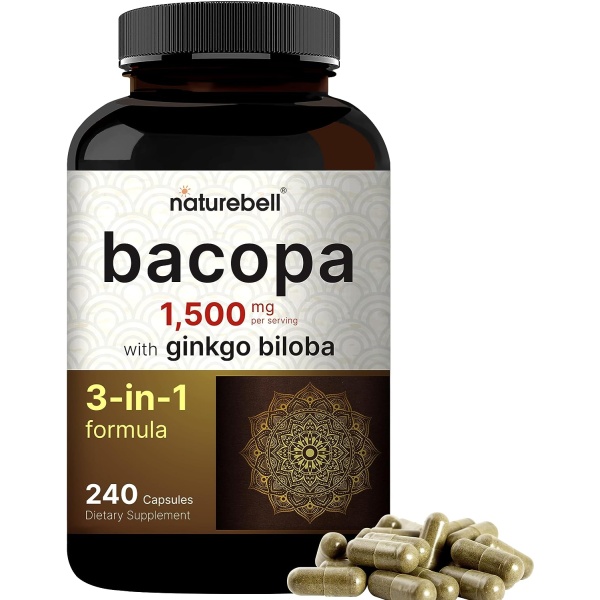 NatureBell Bacopa + Ginkgo Biloba 1,500mg, 240 Capsules