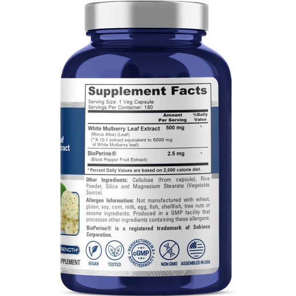 NusaPure White Mulberry Leaf Extract 5,000mg, 180 Capsules - Image 2