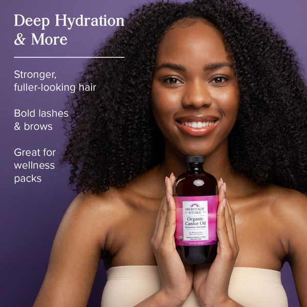 ⁦HERITAGE STORE Organic Castor Oil, 473 ml⁩ - الصورة ⁦3⁩