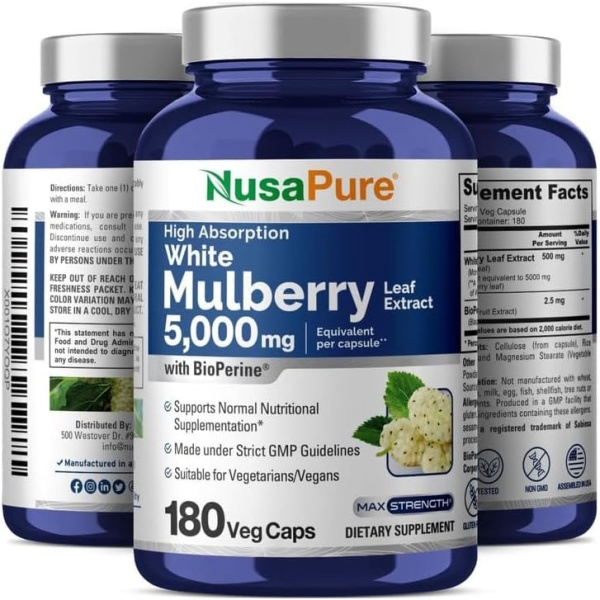 NusaPure White Mulberry Leaf Extract 5,000mg, 180 Capsules - Image 4