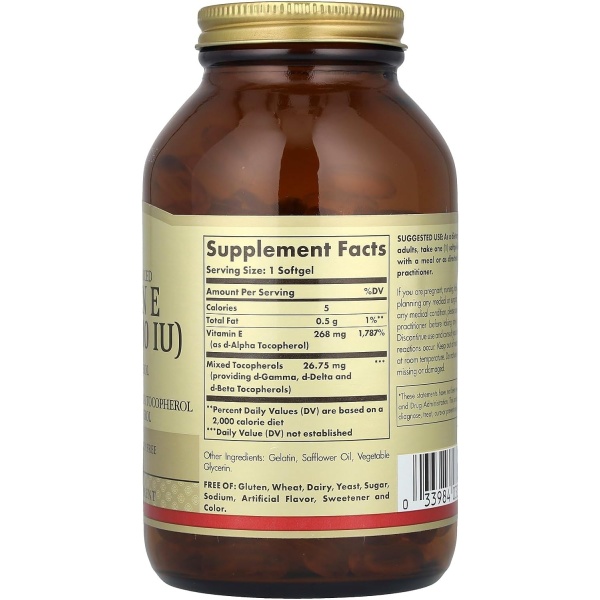 Solgar Vitamin E 268mg (400 IU), 250 Softgels - Image 2
