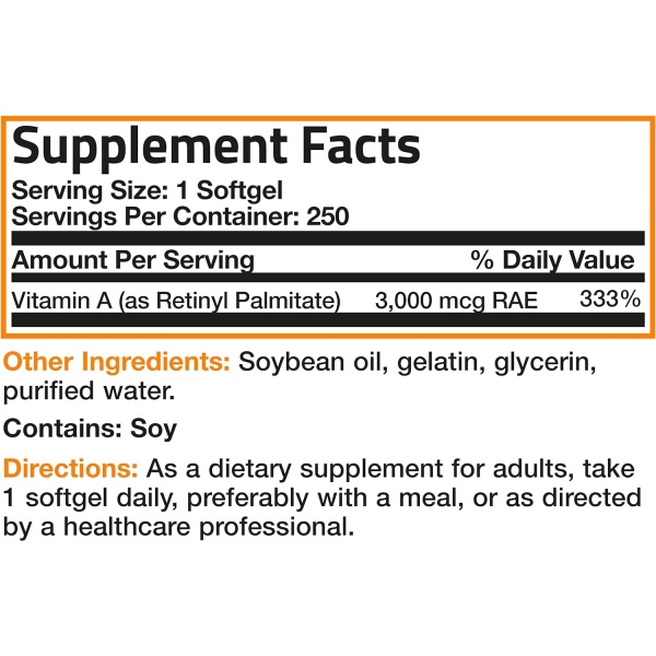 ingredients of Bronson Vitamin A 10,000 IU