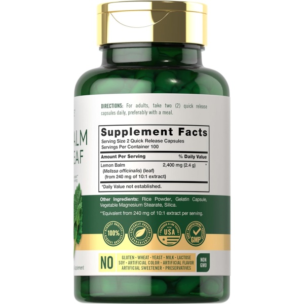 Carlyle Lemon Balm Melissa Leaf 2400 mg, 200 Capsules - Image 2