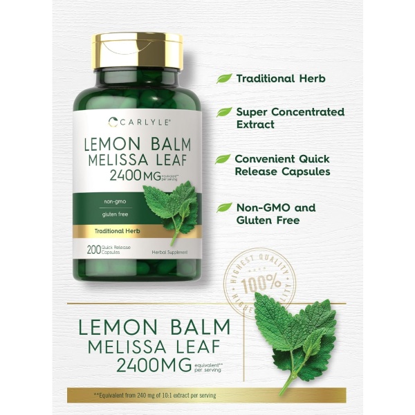 Carlyle Lemon Balm Melissa Leaf 2400 mg, 200 Capsules - Image 4