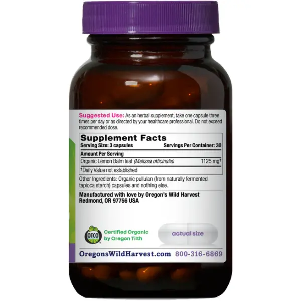 Oregon's Wild Harvest Organic Lemon Balm, 90 Capsules - Image 2