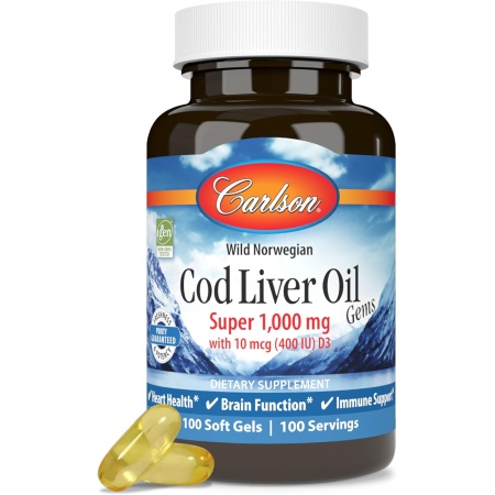 Carlson, Cod Liver Oil 1000 mg, 100 Softgels