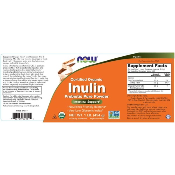 NOW, Inulin Prebiotic Pure Powder, Ingredients