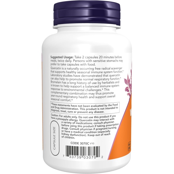 NOW Quercetin with Bromelain, 120 Veg Capsules