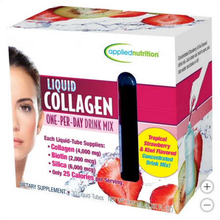 Applied Nutrition Liquid Collagen Drink Mix is a dietary supplement that designed to:

Improve skin health and help to keep skin hydrated, elastic, and youthful-looking.

Help to prevent hair breakage and nail splitting.

Improve joint health and reduce joint pain. 

Help to boost metabolism and may help to promote weight loss.