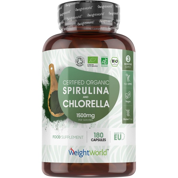 WeightWorld Organic Spirulina and Chlorella, 180 Capsules