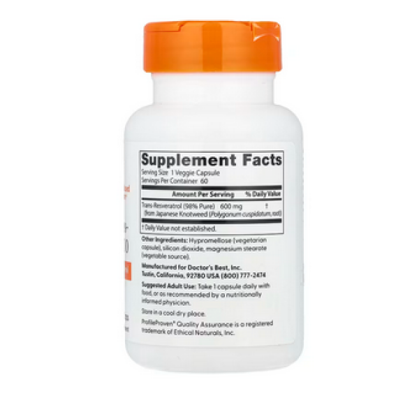 Doctor's Best, Trans-Resveratrol 600 mg, Ingredients