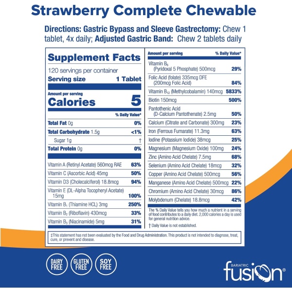 Bariatric Fusion, Complete Multivitamin Strawberry Flavor, Ingredients