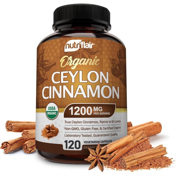 NutriFlair Organic Ceylon Cinnamon 1200mg, 120 Capsules