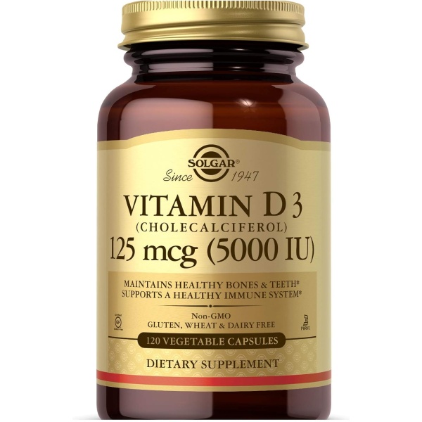 Solgar Vitamin D3 (Cholecalciferol) 125 mcg (5000 IU), 120 Capsules