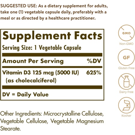 Solgar Vitamin D3 (Cholecalciferol) 125 mcg (5000 IU), Ingredients