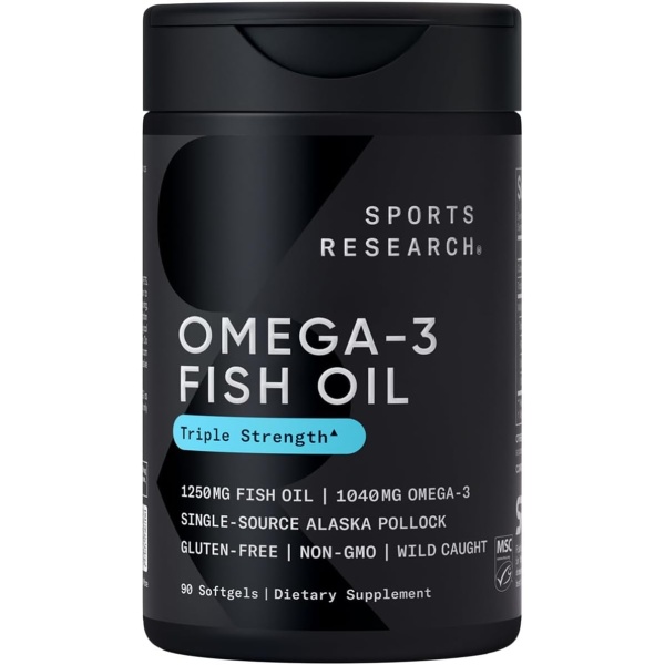 Sports Research Triple Strength Omega 3 Fish Oil 1250 mg, 90 Softgels