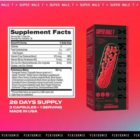 Performix Super Male T: Premium Natural Testosterone Support | 78 Capsules