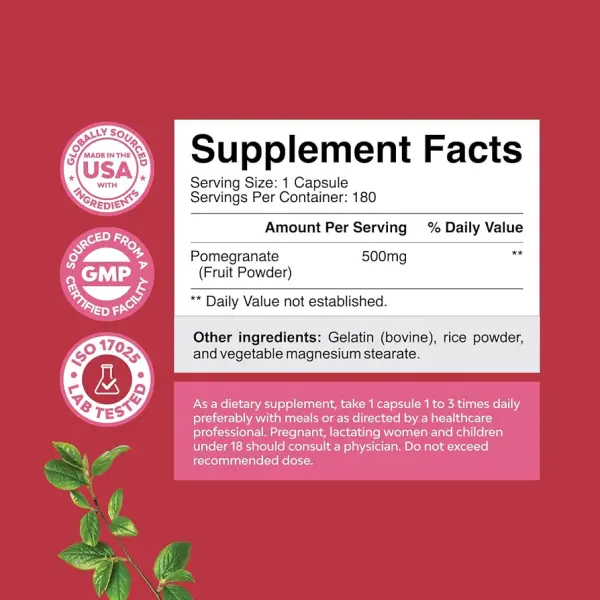 ⁦Natures Craft Pomegranate Extract 500 mg 180 Capsules⁩ - الصورة ⁦2⁩