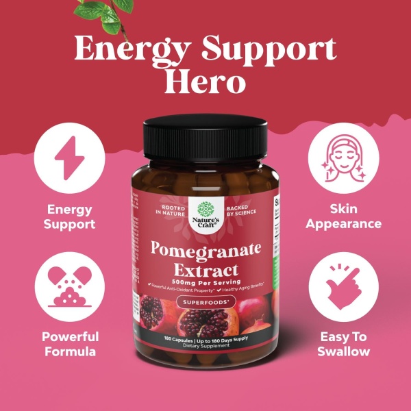 ⁦Natures Craft Pomegranate Extract 500 mg 180 Capsules⁩ - الصورة ⁦3⁩