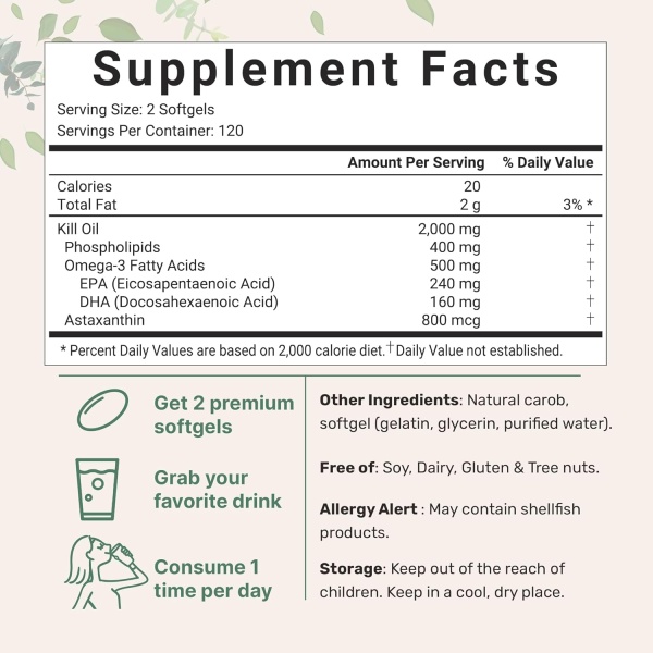 Micro Ingredients Antarctic Krill Oil Supplement | 2,000mg Per Serving | 240 Softgels - Image 6