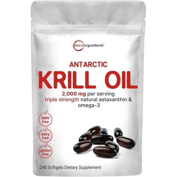 Micro Ingredients Antarctic Krill Oil Supplement | 2,000mg Per Serving | 240 Softgels