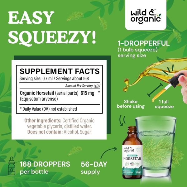 ⁦Wild & Organic Horsetail Tincture | Natural Hair, Skin & Nail Support | 118 ml⁩ - الصورة ⁦2⁩