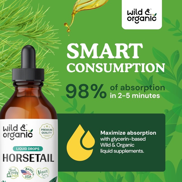 ⁦Wild & Organic Horsetail Tincture | Natural Hair, Skin & Nail Support | 118 ml⁩ - الصورة ⁦8⁩