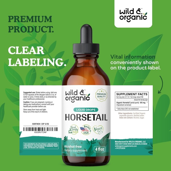 ⁦Wild & Organic Horsetail Tincture | Natural Hair, Skin & Nail Support | 118 ml⁩ - الصورة ⁦3⁩