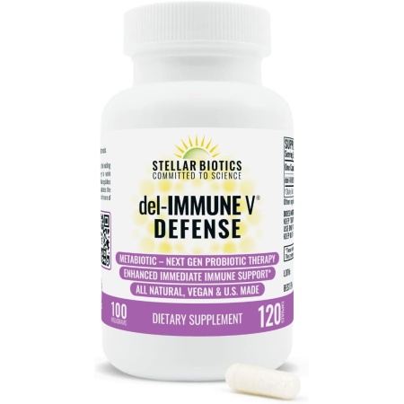 Del-Immune V® Defense by Stellar Biotics, All-Natural Immune Support & Gut Health (+) Immediate Care, Metabiotic: NextGen Probiotic Therapy (120 Caps)