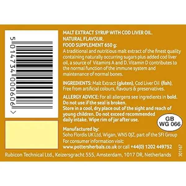 Potter's Malt Extract & Cod Liver Oil | 650g Herbal Supplement - Image 4