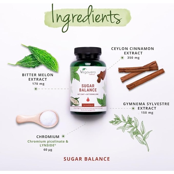 Vegavero Sugar Balance Complex | Blood Glucose Metabolism | 120 Vegan Capsules - Image 4