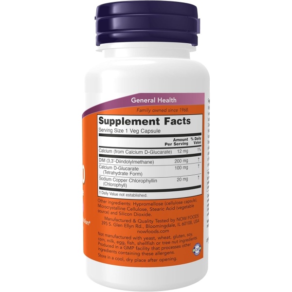 ⁦NOW, (Diindolylmethane) DIM 200 with Calcium D-Glucarate |90 Veg Capsules⁩ - الصورة ⁦2⁩