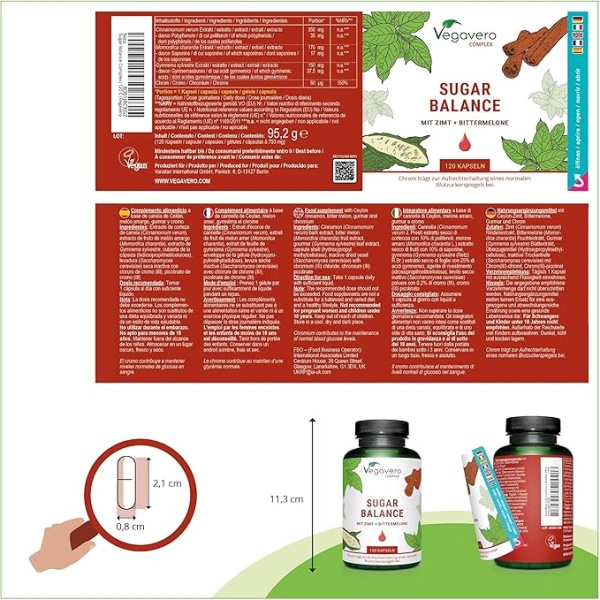 Vegavero Sugar Balance Complex | Blood Glucose Metabolism | 120 Vegan Capsules - Image 3