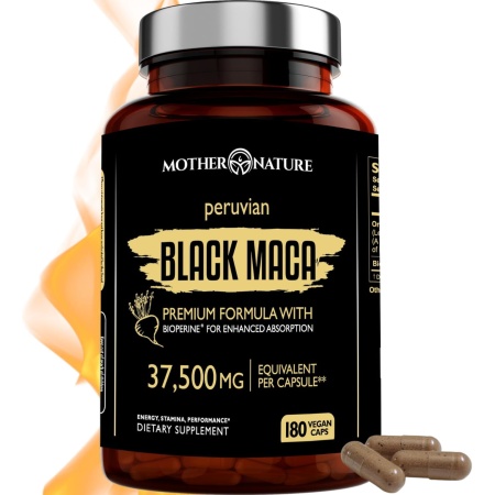 Organic Black Maca Root Capsules | 50:1 Extract | Highest Potency | 100% Pure Maca Peruana Supplement