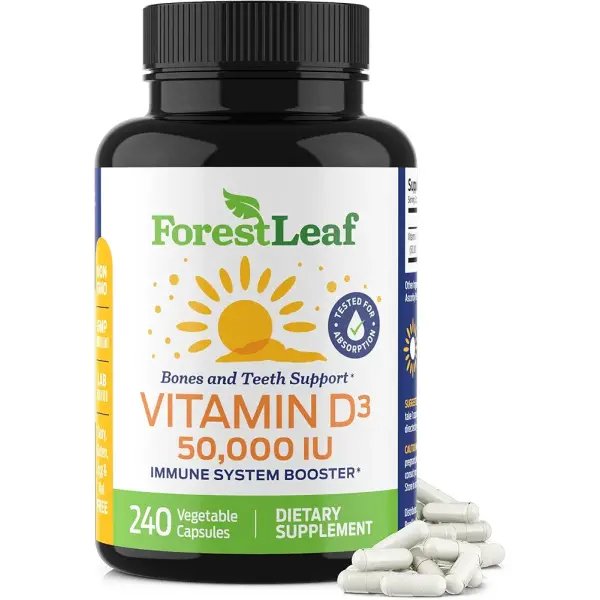 ForestLeaf Vitamin D3 50,000 IU | Bone & Immune Support | 240 Capsules