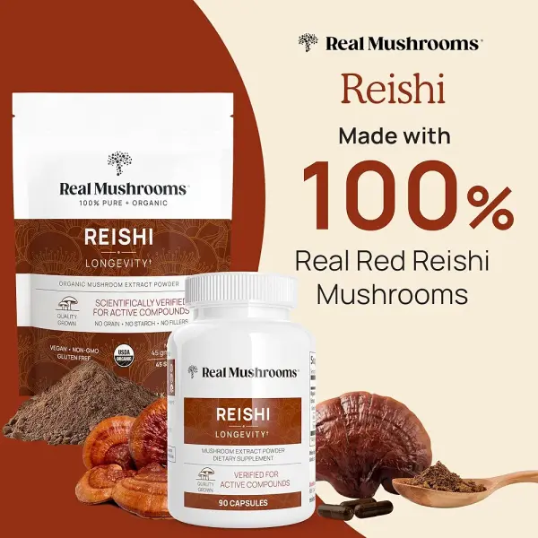 Real Mushrooms Reishi Capsules | Organic Extract, Immune & Sleep Support | 90 Capsules - Image 3