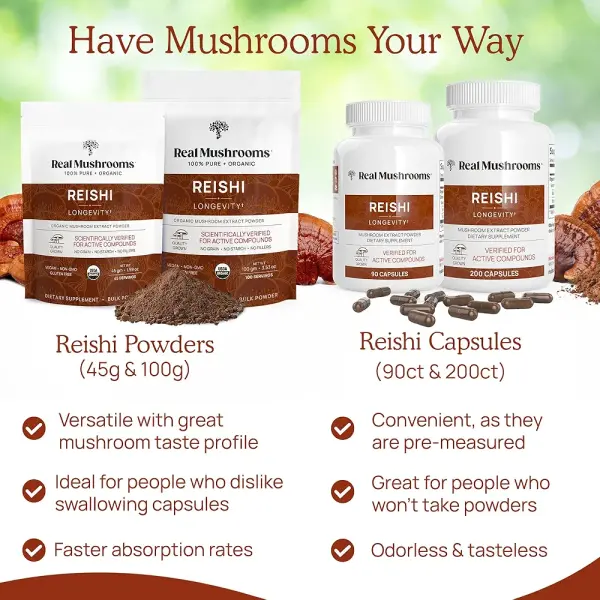 Real Mushrooms Reishi Capsules | Organic Extract, Immune & Sleep Support | 90 Capsules - Image 7