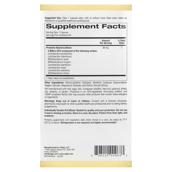 California Gold Nutrition| LactoBif® 5, Probiotics with 5 Lactobacilli and 3 Bifidobacteria, 5 Billion CFU| 60 Veggie Capsules - Image 3