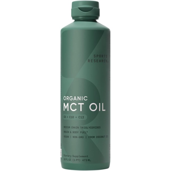 Sports Research Organic MCT Oil - Keto & Vegan MCTs C8, C10, C12 from Coconuts, 473ML